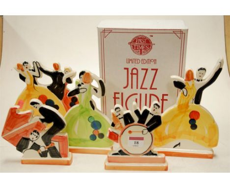 Five various Past Times painted ceramic jazz figures (3 with boxes)