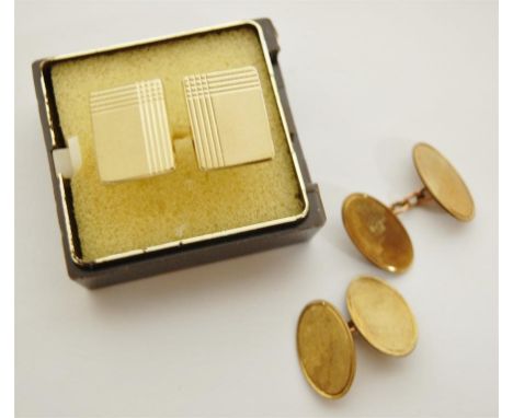 A pair of gents 9ct gold engine turned cufflinks, 7.2g; and one other pair stamped 9k, 6.3g (2)