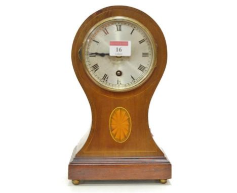 An Edwardian inlaid mahogany balloon shaped mantel clock 