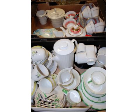 Two boxes of assorted Art Deco and later tea and coffee wares to include Rosenthal part coffee service