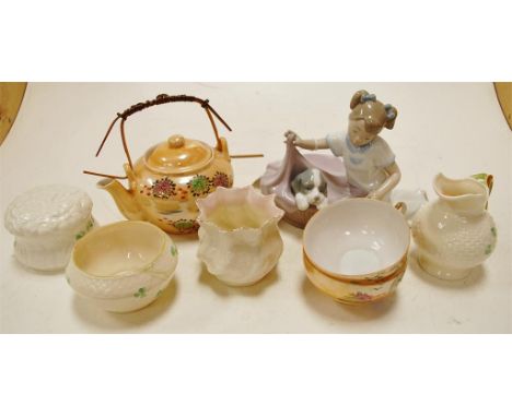 Small mixed lot to include a Nao figure of a girl and a dog, together with various pieces of modern belleek, and a part conti