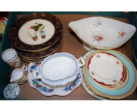 Mixed lot of 19th century and later china to include ironstone plate, Davenport blue & white tureen, and Spode commemorative 
