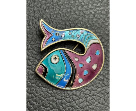 David Anderson sterling silver & enamel fish brooch 