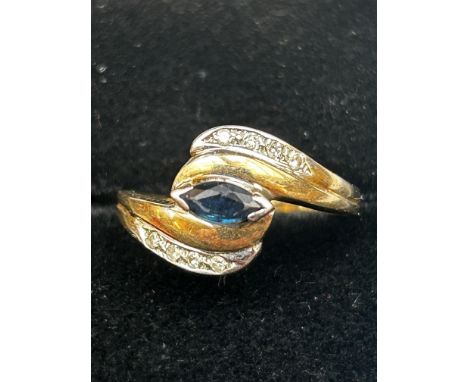 9ct Gold ring set with sapphires & diamonds Size M 2.2g 