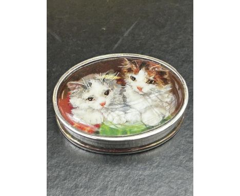 Silver enamel pill box (kitten)