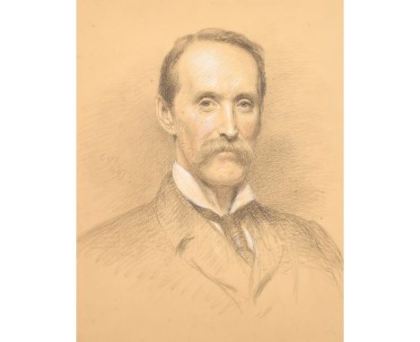 English School (late 19th Century), A portrait of a gentleman with a moustache, charcoal heightened with white, initialled an