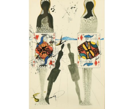 Salvador Dali, an illustration from Alice in Wonderland, 'The Queen Croquet', mixed technique printing, 16" x 11", (41x28cm).