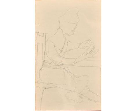 Krishen Khanna (b. 1925) Indian, a sketch of a seated figure, pencil, signed and dated 1975, 12" x 7.5" (31 x 18cm).
