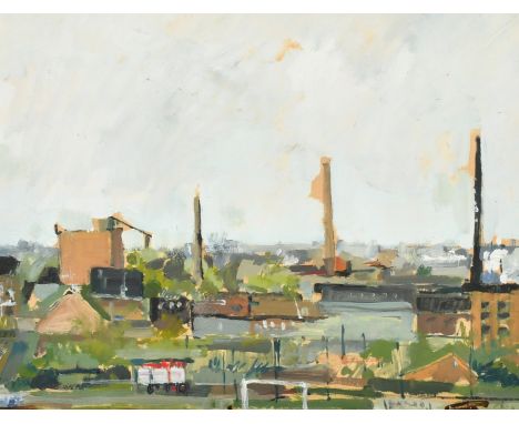 20th Century, a sketch of an industrial landscape, oil on paper, 20" x 26" (51 x 66cm).