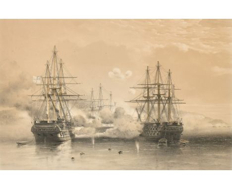 Day &amp; Son after Duttin &amp; Weedon, ships firing off Sebastopol, tinted lithograph, 12.5" x 16", (31.5x41cm) and another