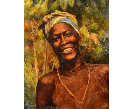 H.S. Martin (20th Century), a head and shoulders portrait of an African lady, oil on board, 19.75" x 15.75" (50 x 40cm).