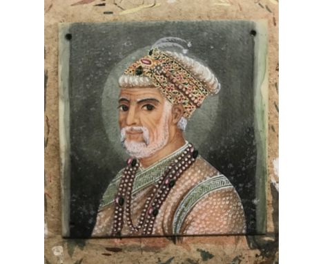 A pair of 19th Century portrait miniatures, circa 1850 Indian School, both painted on a piece of square ivory 2"x2", (5x5cm) 