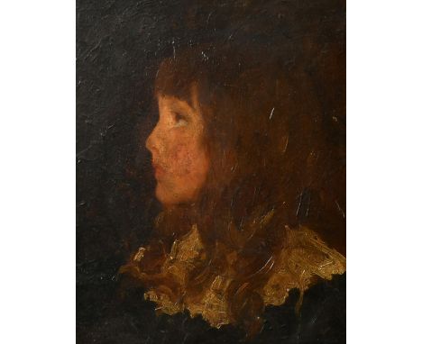 Late 19th Century, A side view portrait of a young girl with long hair, oil on panel, 11.25" x 9.25", (28.5x23cm).