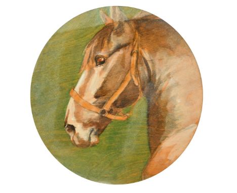 Circle of Mable Hollams, Portrait of a horse's head, oil on panel, oval, 8.25" x 8.25", (21x21cm).