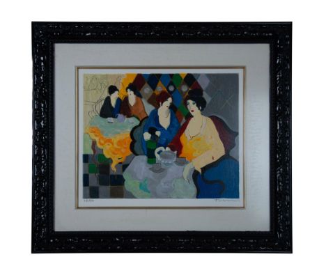 Artist's Proof edition color serigraph on paper by Post-Impressionist Israeli artist Itzchak Tarkay who depicts two women dri