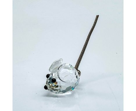 Multifaceted clear crystal small mouse with black eyes and nose, curled wire tail. Swarovski etched backstamp. This item has 