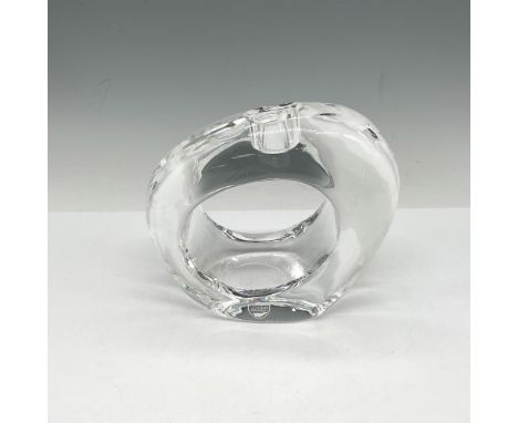 Clear modernist design in this weighted crystal with center opening for candle. Orrefors acid and sticker mark. This item has