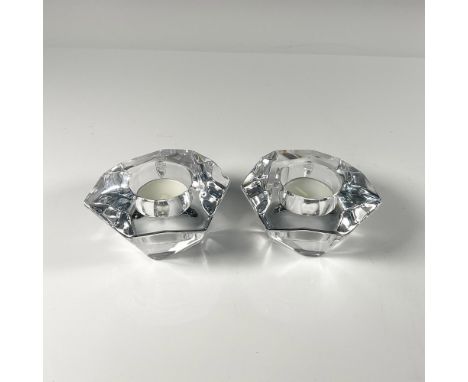 Beautiful thick crystal duo in an hexagonal diamond shape, includes tealights, certificate and the original box, dimensions: 