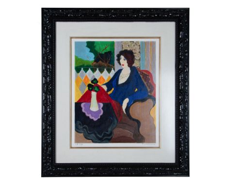 Artist's Proof color serigraph on paper by Post-Impressionist Israeli artist Itzchak Tarkay. He depicts a woman who rests in 