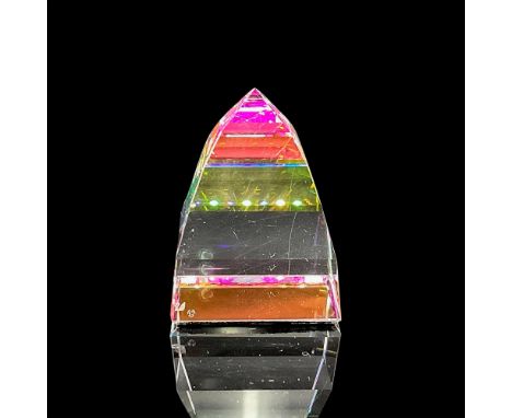 Multicolored tiered crystal pyramid. Swarovski backstamp. 7450 040 000. This item has its original box: 3.5"H x 3.25"dia. Cer