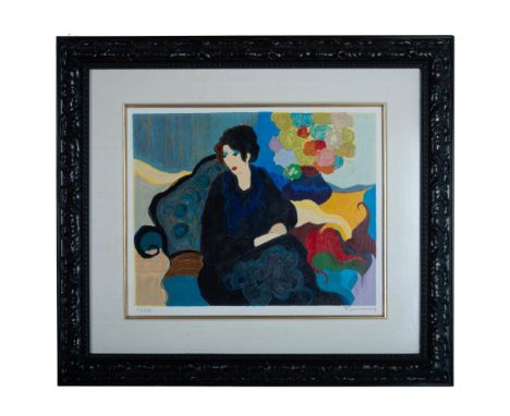 Artist's Proof color serigraph on paper by Post-Impressionist Israeli artist Itzchak Tarkay who depicts a pensive woman in a 