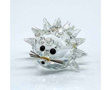 Multifaceted clear crystal hedgehog with black eyes and silver wire whiskers. Swarovski etched backstamp. This item has its o