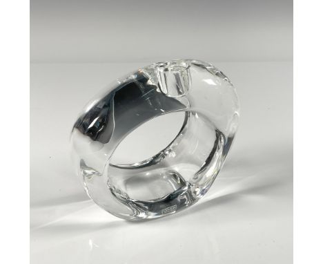 Rare thick clear crystal candle holder, makes an oval hollow shape. Designed by Karim Rashid. Orrefors etched backstamp. Incl