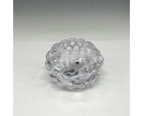 Bubble crystal design with smooth center at holder. Orrefors mark. This item has its original box: 4.5"L x 4.5"W x 3"H. Artis