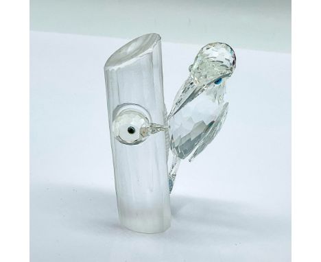 Multifaceted clear and frosted crystal mother and child woodpeckers. Hand assembled. Part of the Sharing and Caring collectio