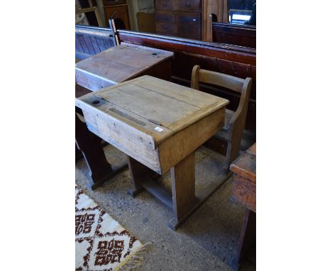 VINTAGE LIFT TOP SCHOOL DESK WITH INTEGRAL CHAIR, WIDTH APPROX 68CM