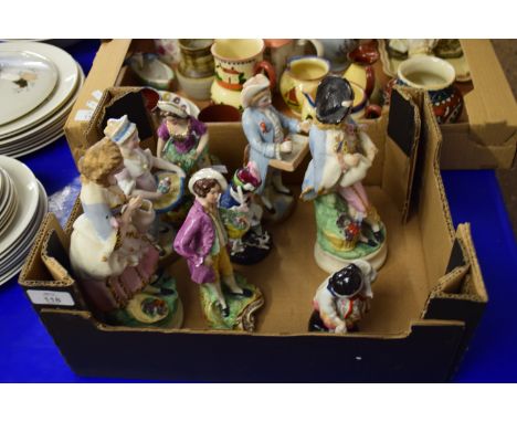 BOX CONTAINING CERAMIC FIGURES, CONTINENTAL BISQUE FIGURES ETC
