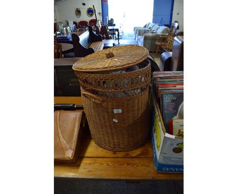 WICKERWORK LAUNDRY BASKET CONTAINING MODEL RACING CARS, SCALEXTRIC