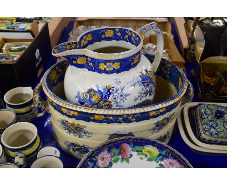 LARGE SPODE POTTERY BOWL AND LARGE JUG