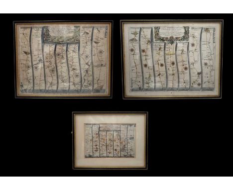 Local Interest: John Ogliby (British, 1600-1676), hand coloured prints: 'The Extended Road from Buckingham to Bridgnorth', in