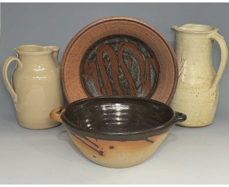 John Leach (British, 1939-2021), a Muchelney Pottery stoneware bowl, decorated with a brown 'river' resist design against a s