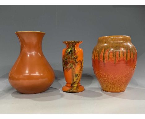 A Royal Lancastrian orange drip glazed vase by Edward Terence Radford height 20cm, together with an orange Lancastrian Potter