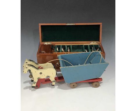 An early 20th century toy, 'Ascot The New Racing Game' by J Jaques and son Hatton Garden London, the mahogany lidded box open
