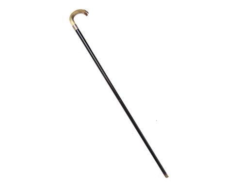 GENT'S EBONY WALKING STICK WITH HORN HANDLE AND SILVER MOUNTS.LENGTH: 36 INCHES.IN GOOD CONDITION.