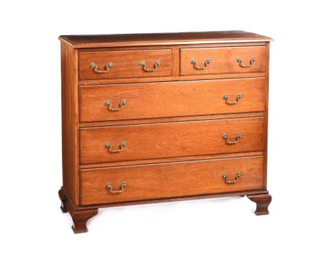 EDWARDIAN MAHOGANY TWO OVER THREE CHEST OF DRAWERS WITH BRASS DROP HANDLES.RAISED ON BRACKET FEET.HEIGHT: 41 INCHES.WIDTH: 44