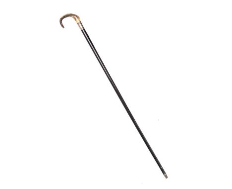 GENT'S EBONY WALKING STICK WITH HORN HANDLE AND SILVER MOUNT. LENGTH: 36 INCHES.IN GOOD CONDITION.