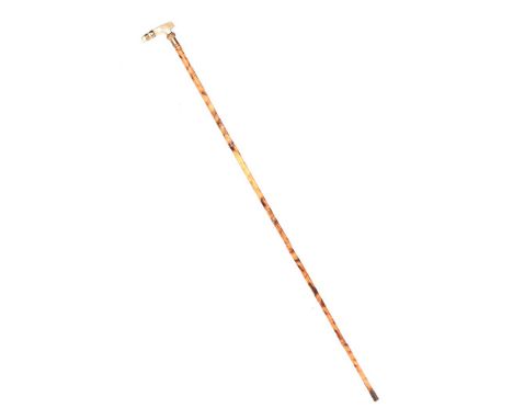 GENT'S CANE WALKING STICK WITH MOTHER OF PEARL HANDLE AND 18CT GOLD MOUNT. LENGTH: 34 INCHES.IN GOOD CONDITION.