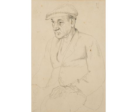 Attributed to Harold C. Harvey (British, 1874-1941) -
Portrait of a seated man in a flat cap smoking a cigarette -
Pencil on 