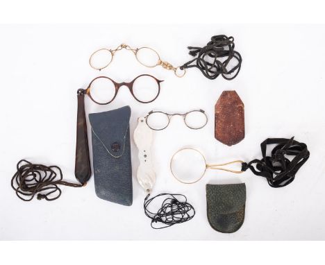 A mother of pearl inlaid lorgnette together with a selection of other lorgnettes etc.