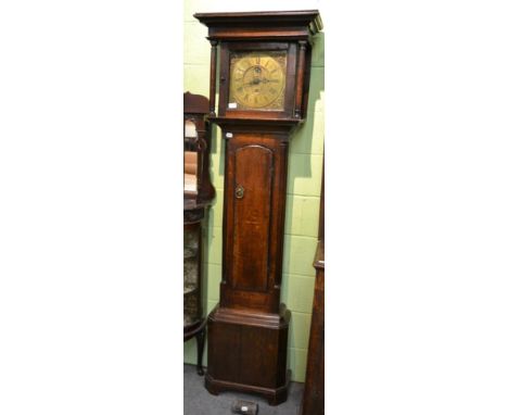 An oak thirty hour longcase clock, brass dial with a later inscription J Hadwen 1737, later case