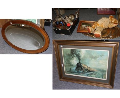 Assorted collectables and other items to include clocks clocks; barometer; Royal commemorative posters; a large oval mirror; 