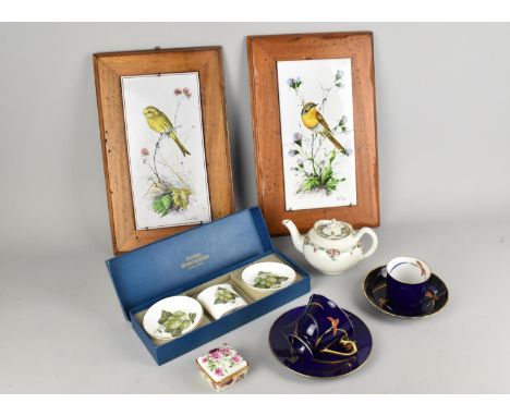 Two Framed Italian Tiles Hand Painted with Birds, the One Signed A. Pugi (AF) and the Other and C. Monti both Tiles 15x30cm a