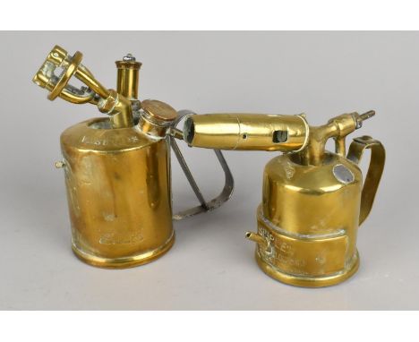 Two Vintage Brass Burners, The Simplex and Vesuvius, Tallest 17cms High