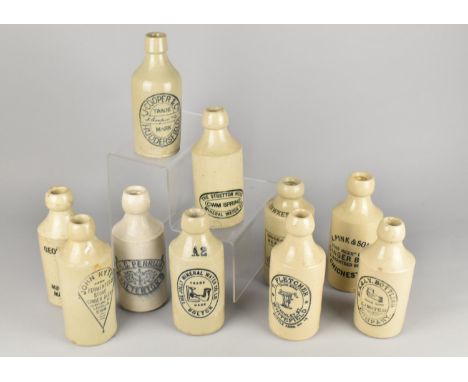 Ten Vintage Stoneware Ginger Beer Bottles to Comprise A. Pink &amp; Sons - Chichester, Hawkes &amp; Co. - Thames Ditton, M. A