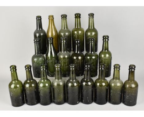 Twenty Various Vintage Green Glass Bottles
