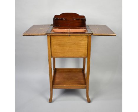 An Early 20th Century Mahogany Drinks Table Cabinet, the Top with Twin Hinged Flaps Opening to Reveal a Rising Tray with Gall